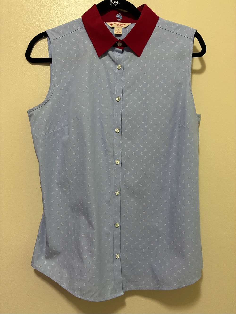 Brooks Brothers Light Blue Sleeveless Button-Down Top Red Collar anchor 8 - Picture 2 of 5